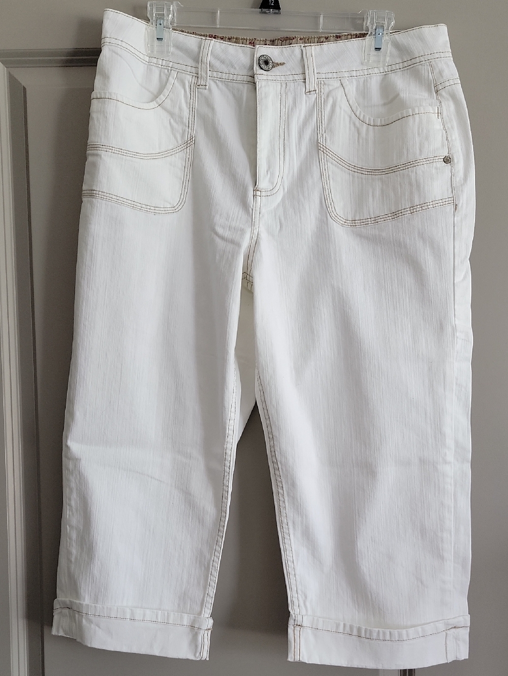White Capris with Contrast Topstitching